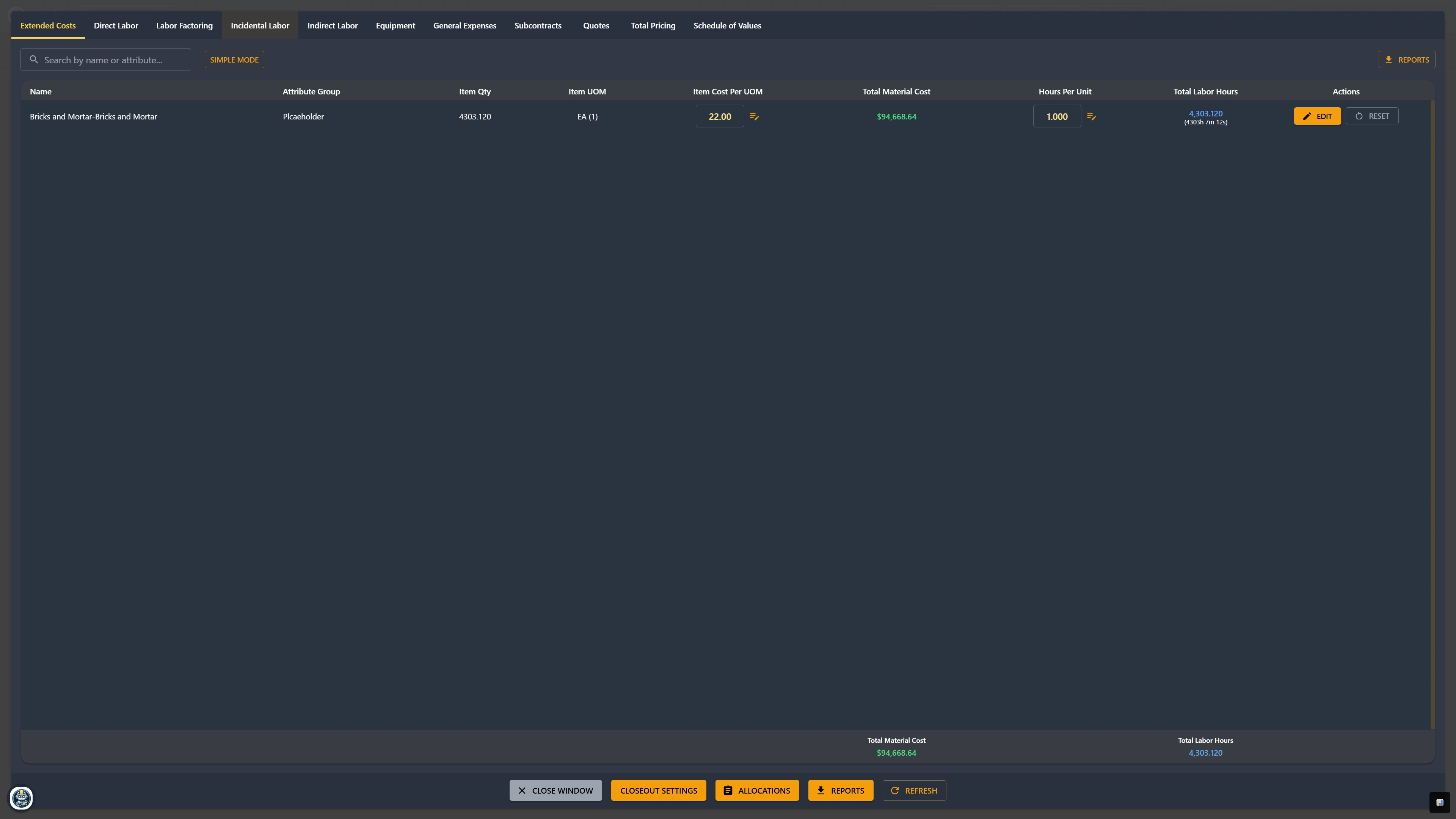 Estimate Closeout Workflow Interface