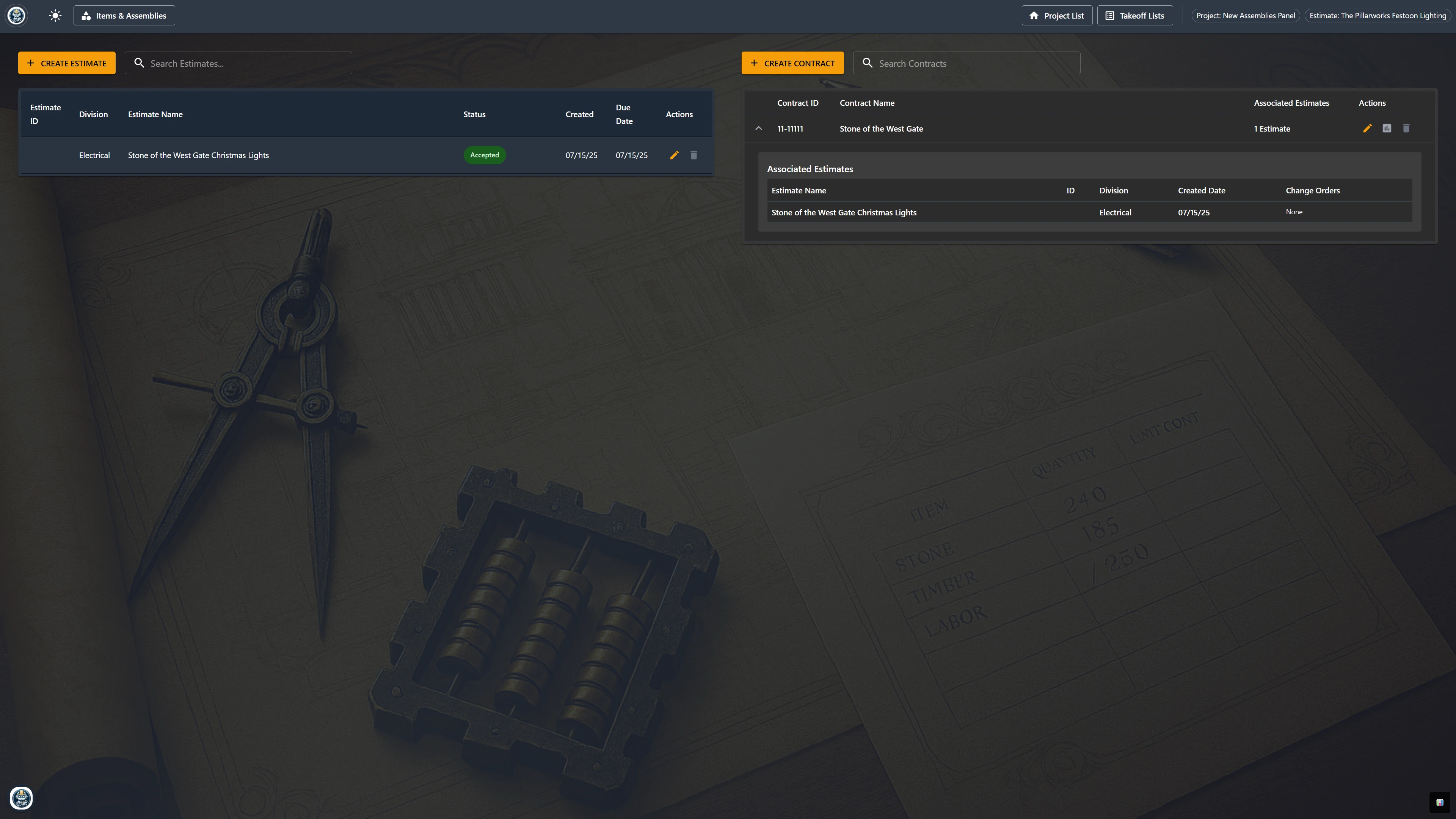 Contract and Change Order Management Interface